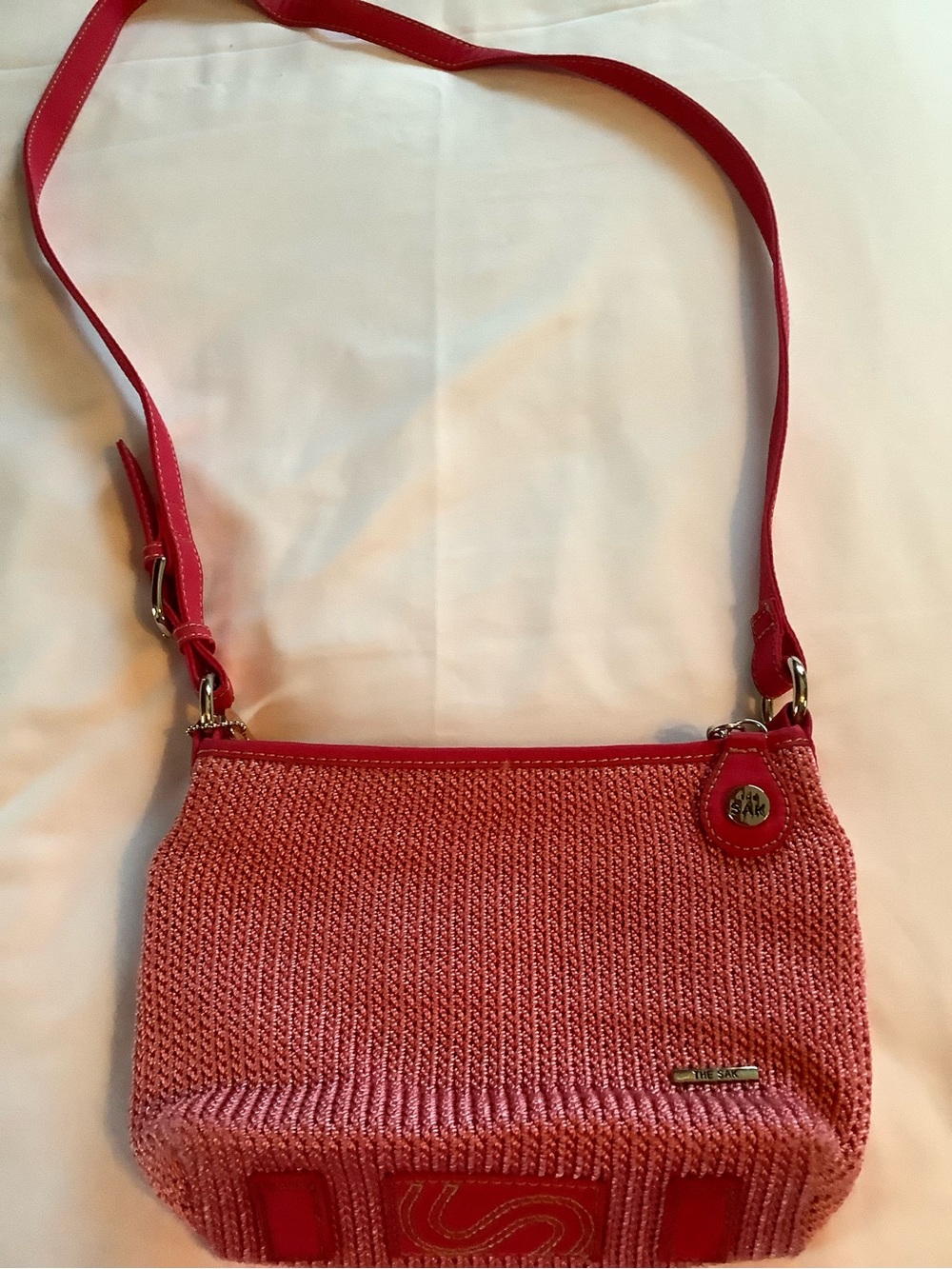 The Sak Coral-Pink Knit Crossbody with Stitched Leather Patch - Picture 8 of 8